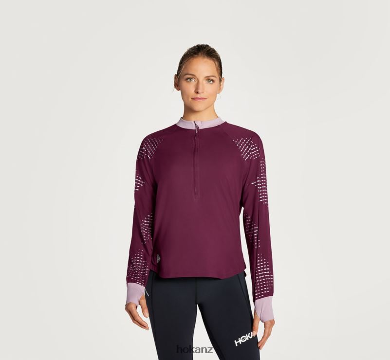 Hoka Women 1/2 Zip Wind Shell 482TD376 Grape Wine