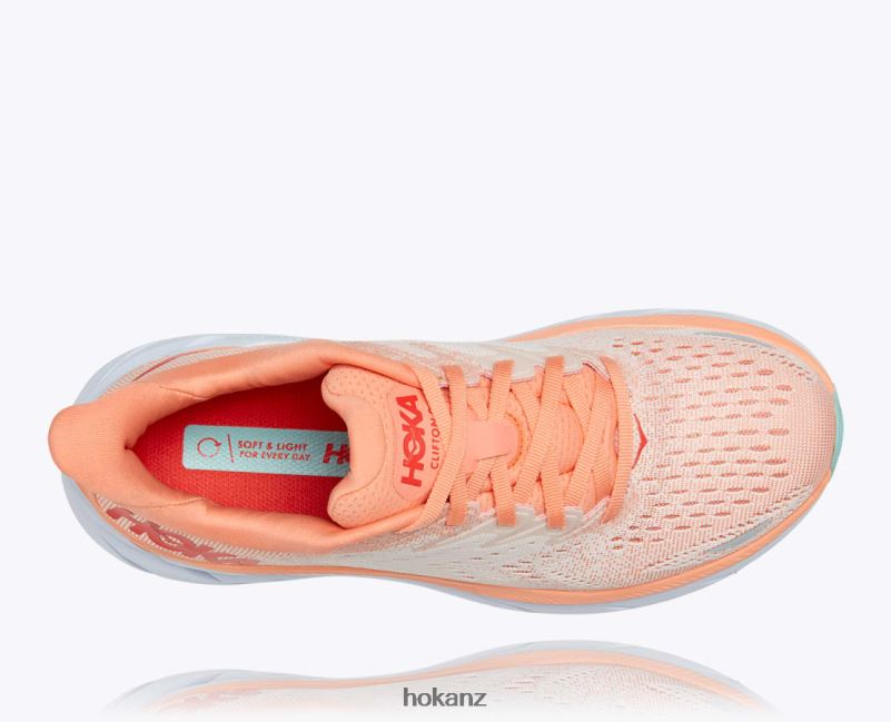 Hoka Women Clifton 8 482TD216 Cantaloupe/Silver Peony